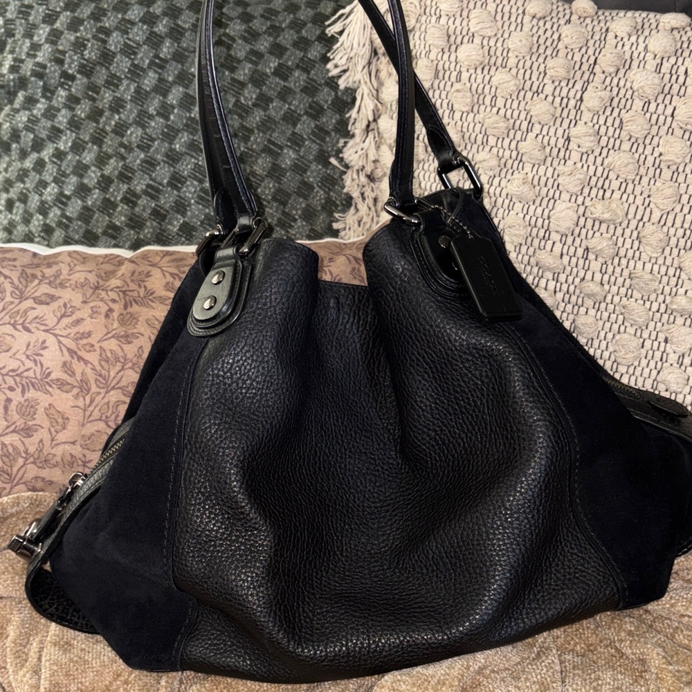 Coach Edie 42 black leather and suede bag
